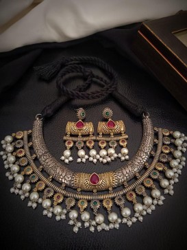 Stylish Dual Tone Necklace with Earring Online | Designer Gold & Silver Jewellery in UK