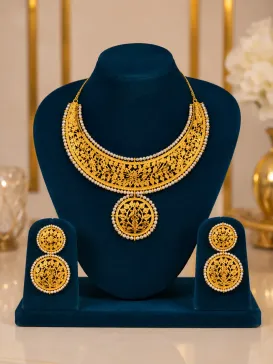 Exclusive Handmade 1.5 Gram Gold Plated Hasuli Necklace Set with Matching Earrings