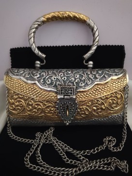 Dual Tone Oxidised Metal Purse | Handcrafted Vintage Designer Clutch Bag