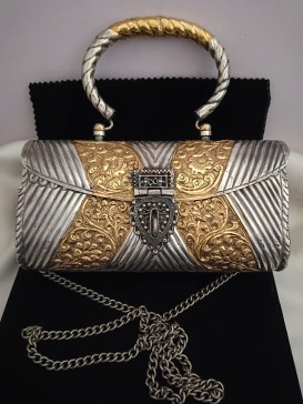 Dual Tone Oxidised Metal Purse | Vintage Ethnic Handcrafted Clutch
