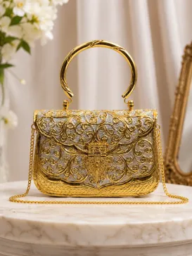 Beautiful Golden Handmade Designer Clutch Bag | Premium Ethnic Party Handbag